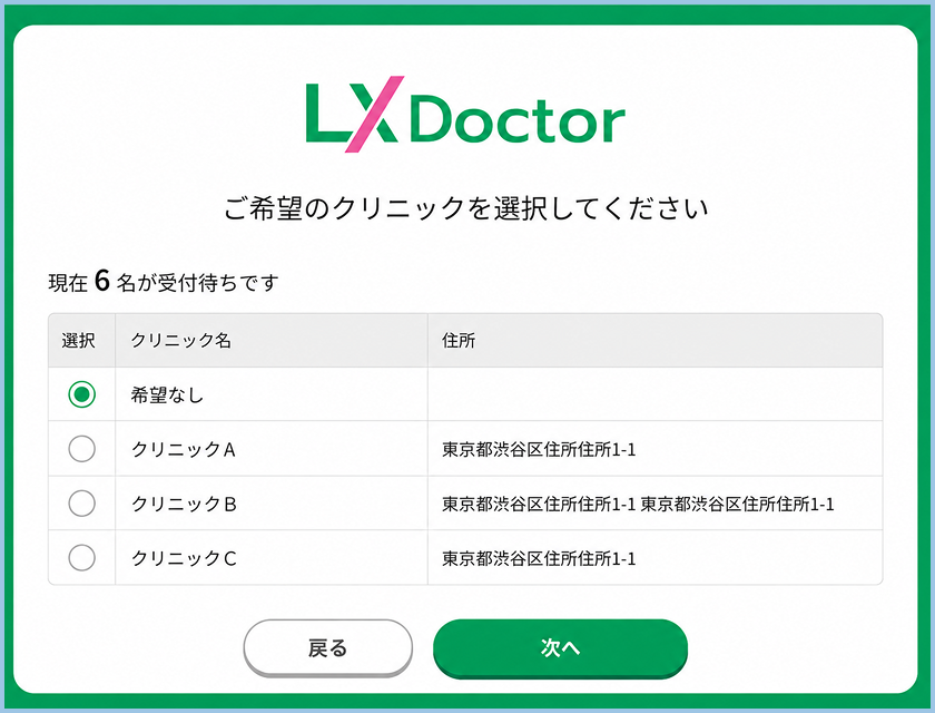 希望するクリニックを選択